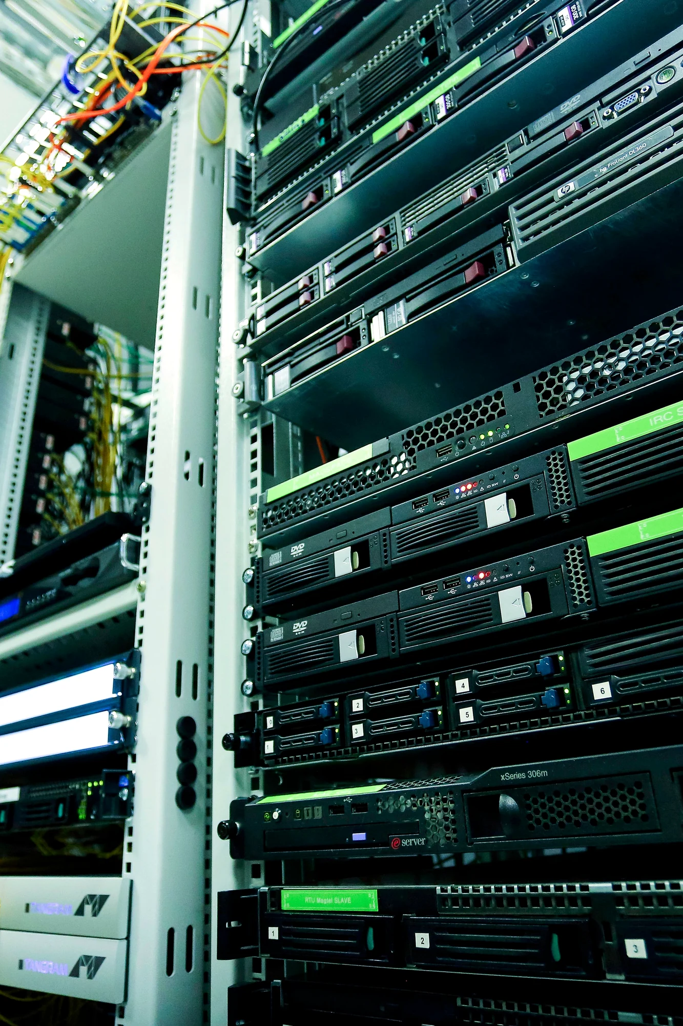 Server racks and network equipment representing a support knowledge system