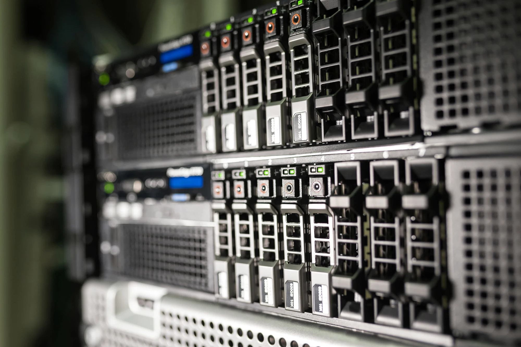 Close-up of server drives representing local website knowledge infrastructure